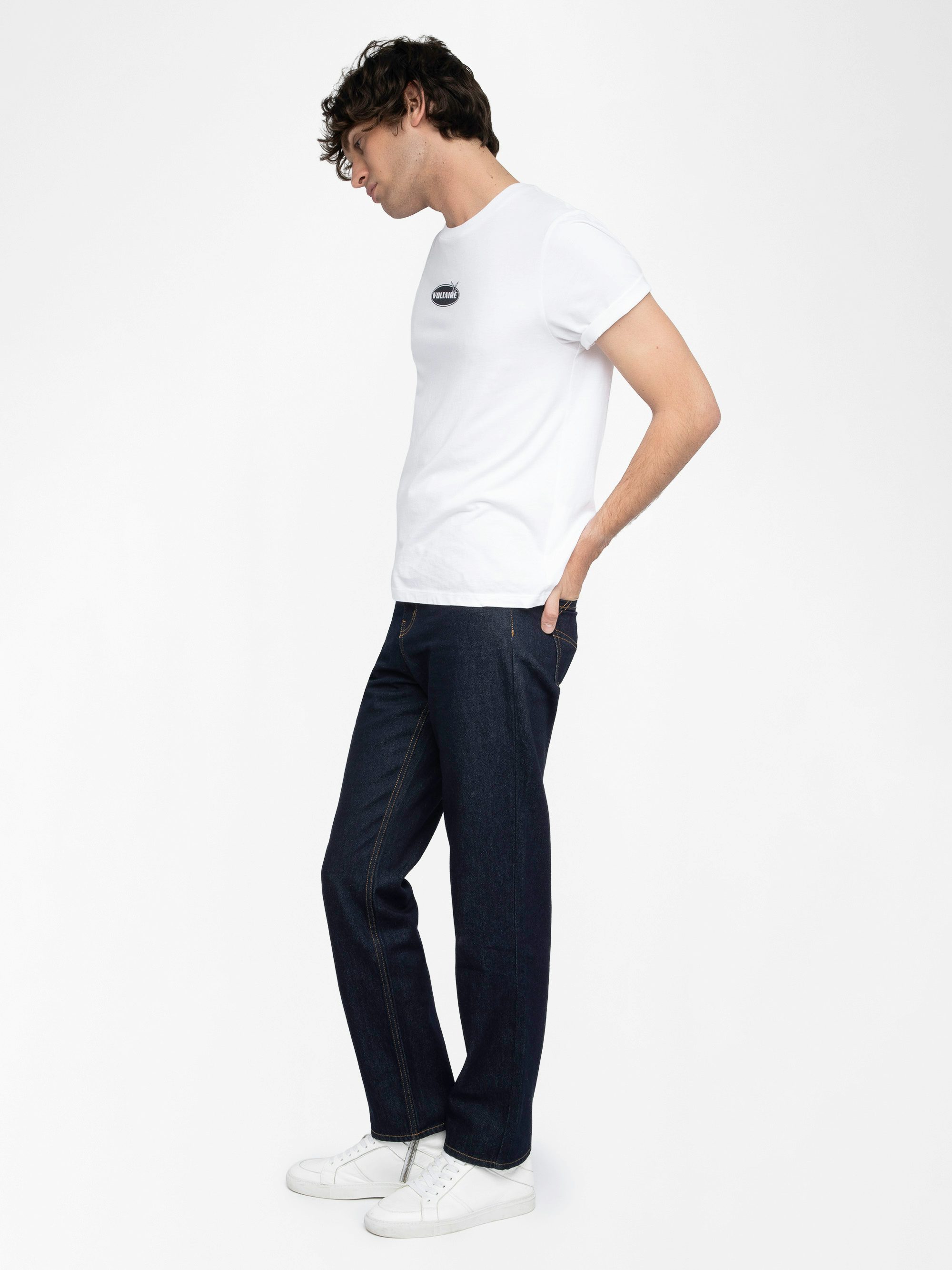 Jean John - Straight raw denim jeans with zip fastening.